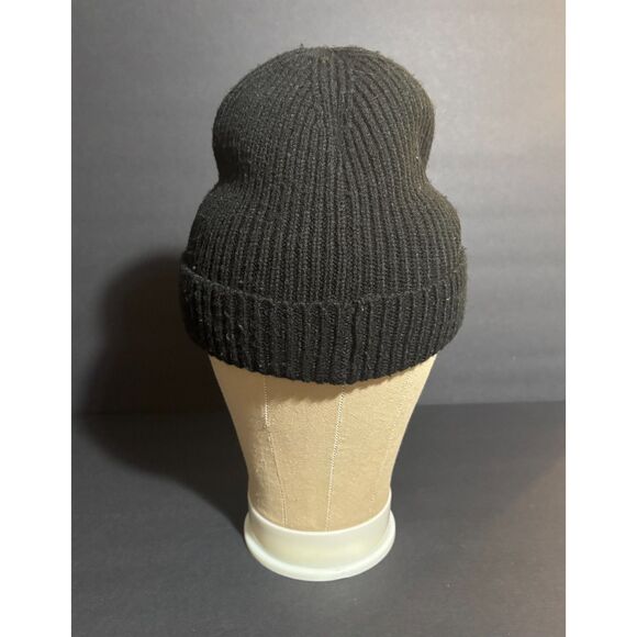 The North Face Black Knit Beanie Cuffed Logo Patch Winter Hat One Size Unisex - Picture 3 of 4